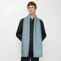 Wide Check Wool Silk Scarf