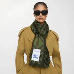 Wide Check Wool Silk Scarf