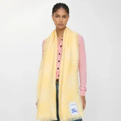 Wide Check Wool Silk Scarf