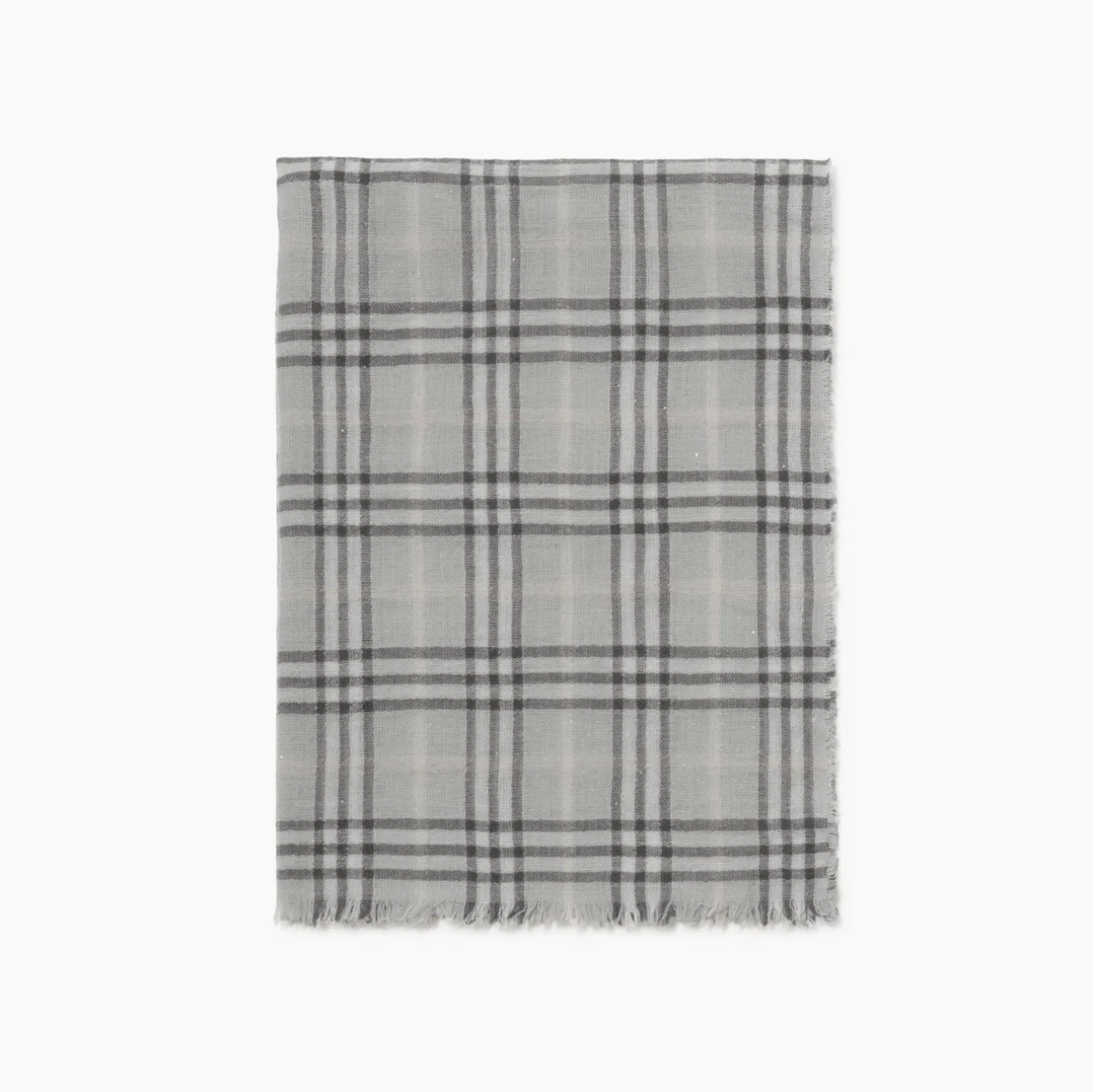 Wide Embellished Check Wool Silk Blend Scarf