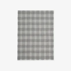 Wide Embellished Check Wool Silk Blend Scarf