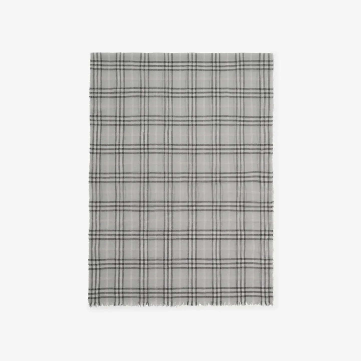 Wide Embellished Check Wool Silk Blend Scarf