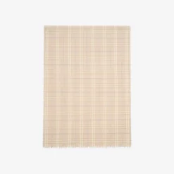 Wide Embellished Check Wool Silk Blend Scarf