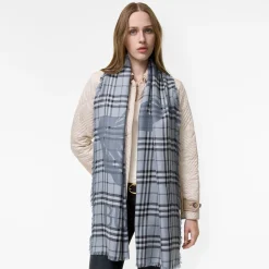 Wide Knight Check Wool Silk Scarf