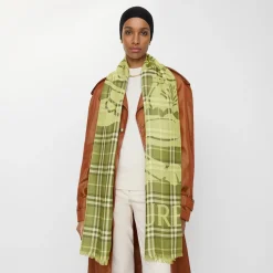 Wide Knight Check Wool Silk Scarf