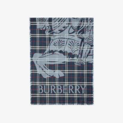 Wide Knight Check Wool Silk Scarf