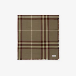 Wide Reversible Check Wool Silk Scarf