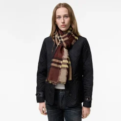 Wide Reversible Check Wool Silk Scarf