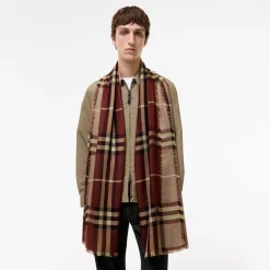 Wide Reversible Check Wool Silk Scarf