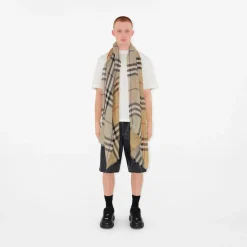 Wide Reversible Check Wool Silk Scarf